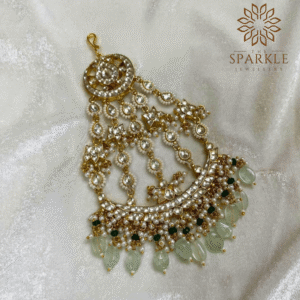 The Sparkle Jewellery pistachio green bead jadau kundan gold plated passa side jhumar