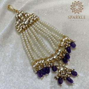 The Sparkle Jewellery purple jadau pachi kundan gold plated passa with pearl chains