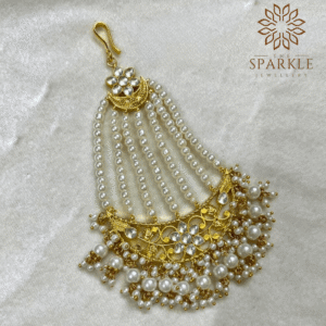 The Sparkle Jewellery pearl jadau kundan gold plated passa side jhumar hair accessory