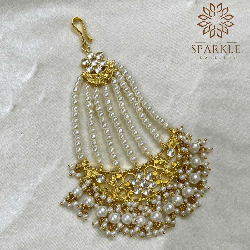 The Sparkle Jewellery pearl jadau kundan gold plated passa side jhumar hair accessory