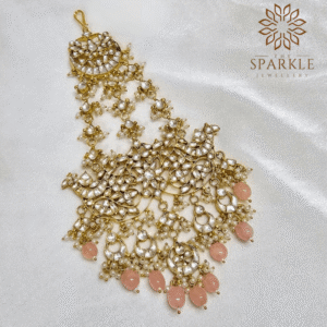 The Sparkle Jewellery peach drop jadau kundan passa 18k gold plated traditional indian hair accessory