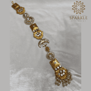 Mother of Pearl MOP 18K gold plated hair braid jewellery with pearl tassel drops by The Sparkle Jewellery