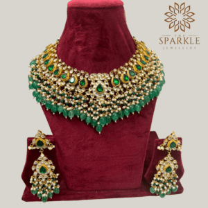 The Sparkle Jewellery emerald green jadau kundan choker necklace set with earrings 18k gold plated
