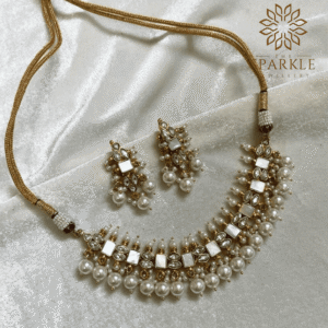 mother of pearl mop jadau style 18k gold plated necklace set with pearl drops luxury indian jewellery worldwide shipping