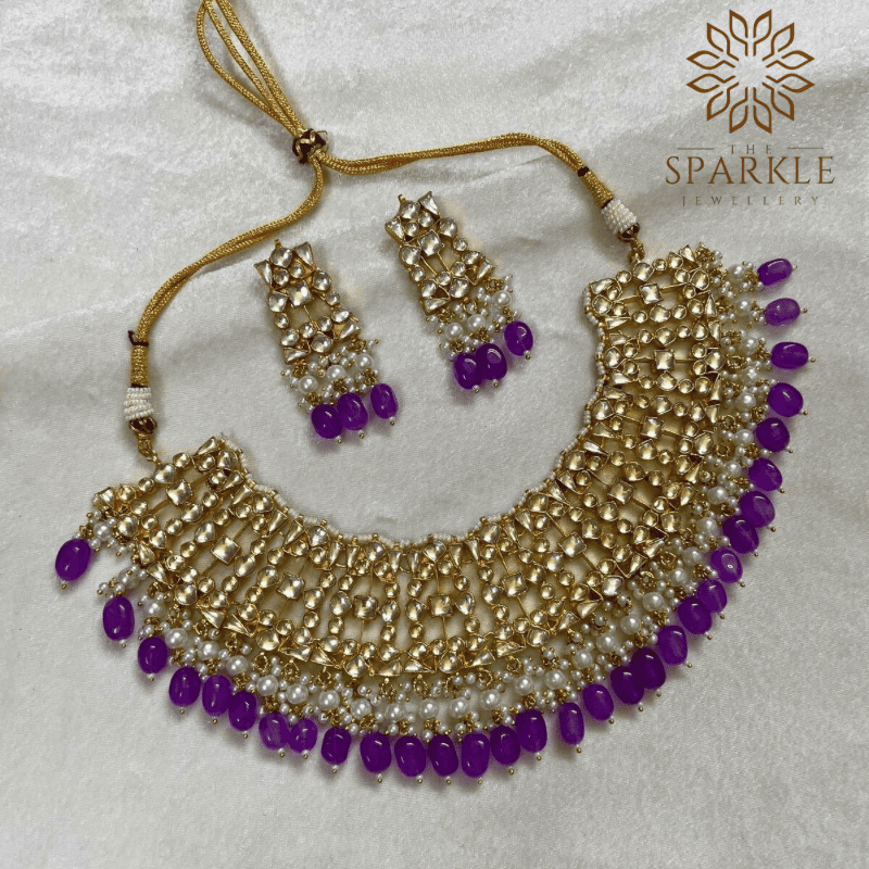 jadau pachi kundan gold plated necklace set with royal purple drops luxury indian jewellery worldwide shipping usa uk canada uae
