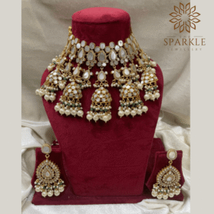 The Sparkle Jewellery mother of pearl pachi kundan jadau gold plated bridal necklace set with matching earrings