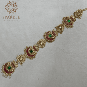 Ruby pink emerald green pearl drop Jadau Pachi Kundan 18K gold plated hair braid Indian South Asian Punjabi hair accessory by The Sparkle Jewellery