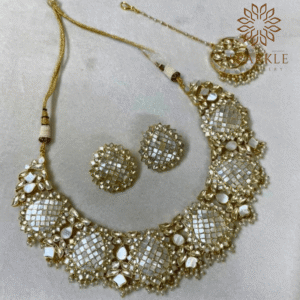 The Sparkle Jewellery jadau pachi kundan mother of pearl gold plated luxury necklace set with matching earrings