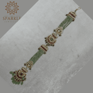 Pastel mint green beaded Jadau Pachi Kundan 18K gold plated hair braid Indian South Asian Punjabi hair accessory by The Sparkle Jewellery