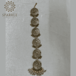 Ivory white Jadau Pachi Kundan 18K gold plated hair braid with pearl drops South Indian Punjabi Indian hair accessory by The Sparkle Jewellery