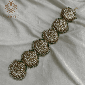Emerald Green Jadau Pachi Kundan 18K Gold Plated Hair Braid | The Sparkle Jewellery