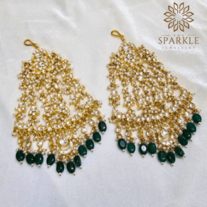 The Sparkle Jewellery emerald green drop jadau kundan passa pair gold plated traditional indian hair accessories