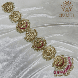 Ruby Pink Emerald Green Pearl Jadau Pachi Kundan 18K Gold Plated Hair Braid | The Sparkle Jewellery
