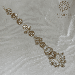 Ivory White Mother of Pearl Jadau 18K Gold Plated Hair Braid | The Sparkle Jewellery