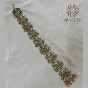 Silver Finish Jadau Pachi Kundan Hair Braid with Coral Orange Beads | The Sparkle Jewellery