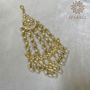 The Sparkle Jewellery white pearl jadau pachi kundan gold plated passa side jhumar hair accessory