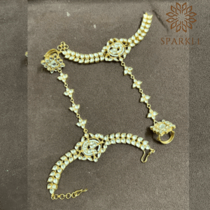 Off white pachi jadau kundan bracelet style hathphool hand harness 22k gold plated jewellery by The Sparkle Jewellery