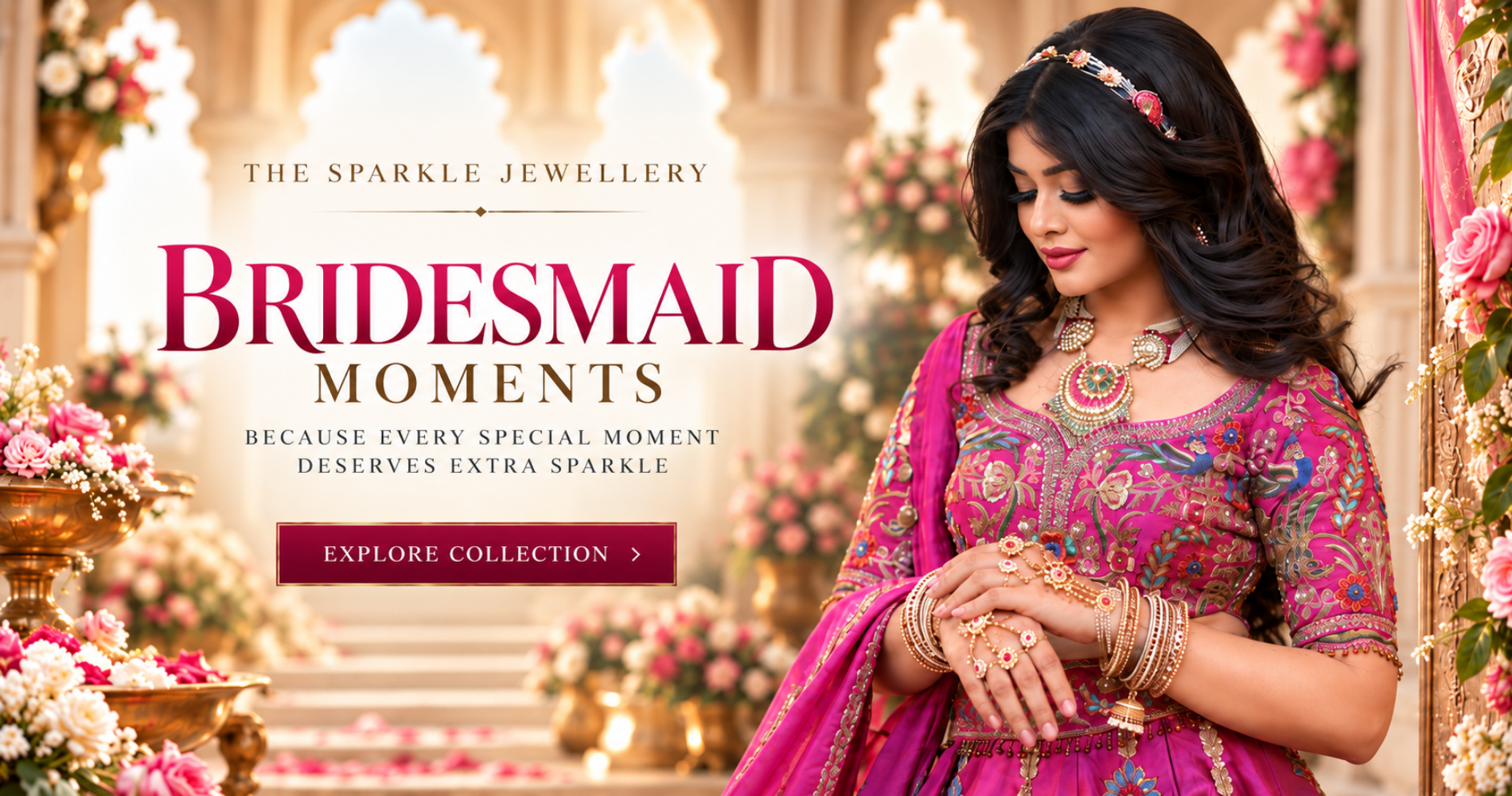 Indian bridesmaid wearing elegant gold plated jewellery for an Indian wedding by The Sparkle Jewellery