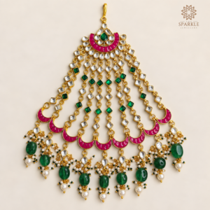 Green and Pink Kundan Passa Jhoomer for Bridal and Non-Bridal Occasions