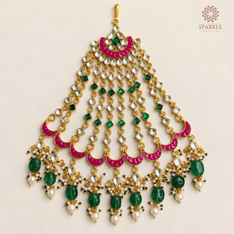 Green and Pink Kundan Passa Jhoomer for Bridal and Non-Bridal Occasions