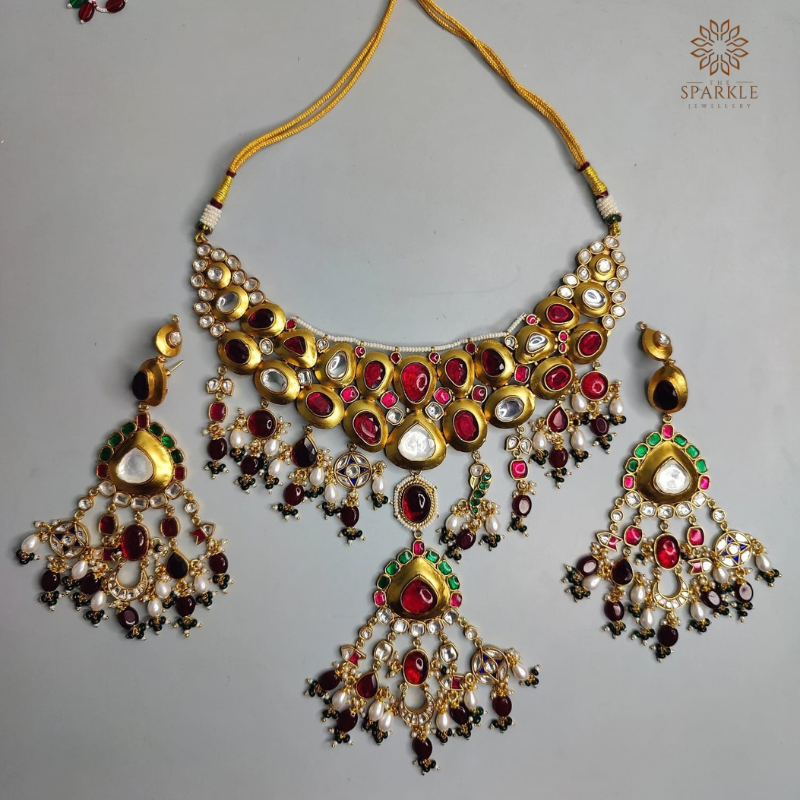 Jadau Pachi Kundan Gold Plated Necklace Set with Earrings