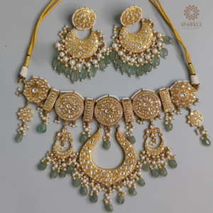Sage Green Kundan Choker Necklace Set with Matching Earrings
