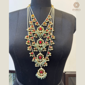 Sage Green Rani Haar Layered Necklace with Pink Kundan Details